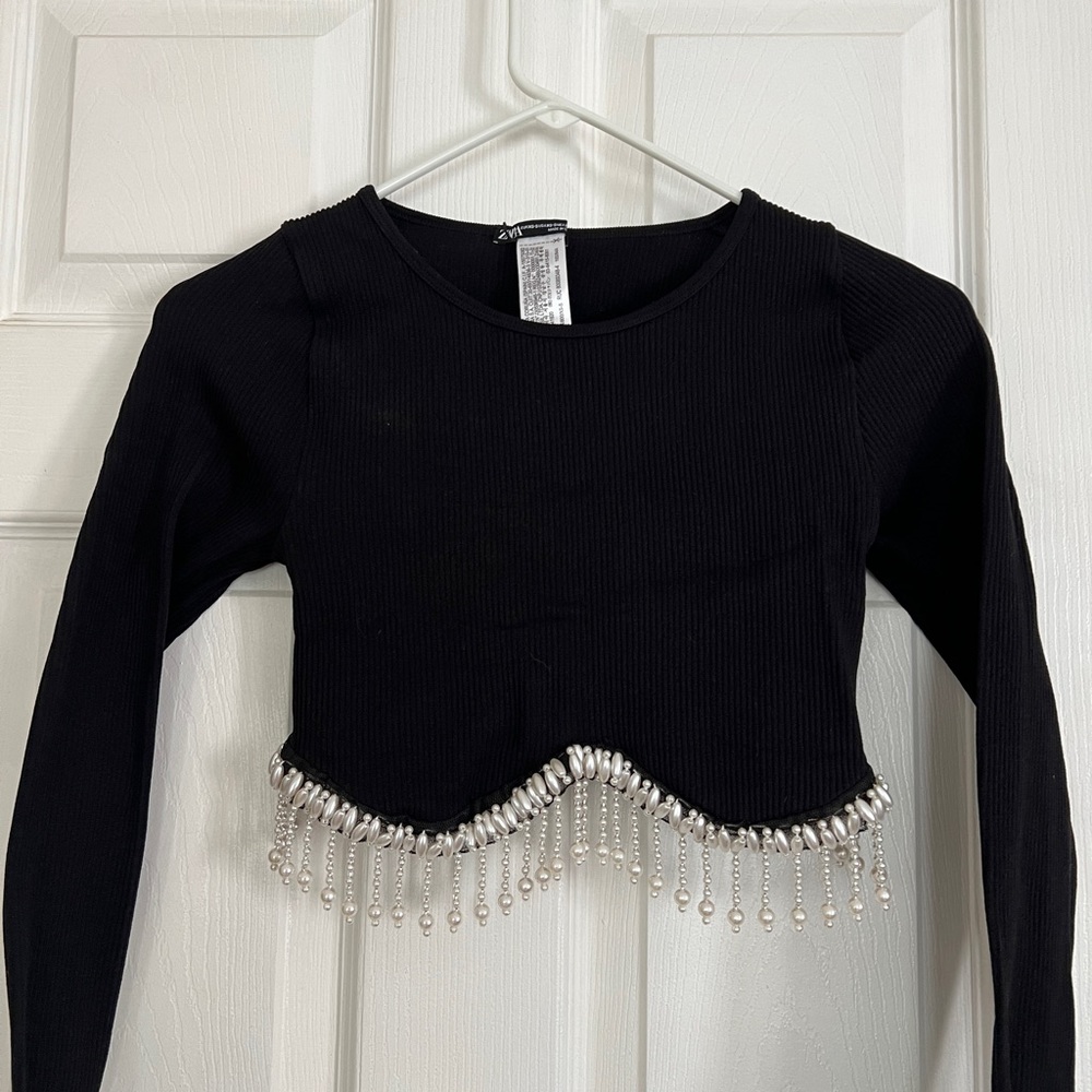 Zara Long sleeve crop top with pearls details